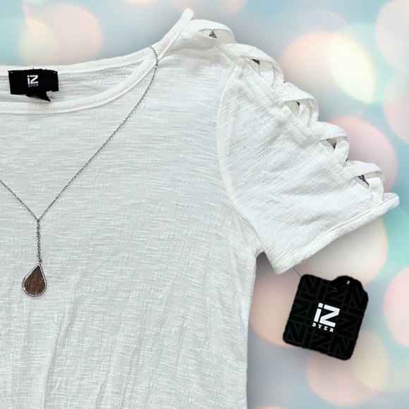 Iz Byer Women’s White Criss Cross Front Tie Blouse Shirt Top Size M NWT - Picture 3 of 6